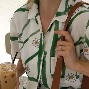 Chic Green and White Women's Button Down Set